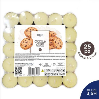 25 Velas de Chá Perfumadas Cookie & Cream Redonda 3,6 Cm X Altura 1,7 Cm