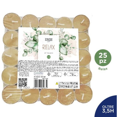 25 Velas de Chá Perfumadas Relax Redonda 3,6 Cm X Altura 1,7 Cm