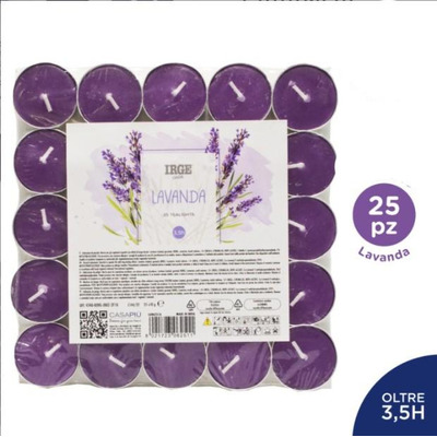 25 Velas de Chá Perfumadas Lavanda Redonda 3,6 Cm X Altura 1,7 Cm