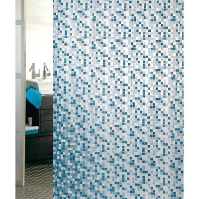 Cortina Wc Pvc Bac Mosaico Azul 240x200